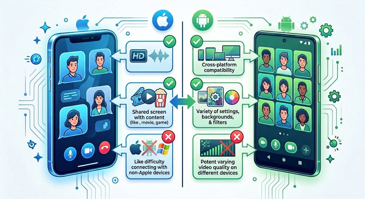 iOS and Android comparison infographic for video chat apps