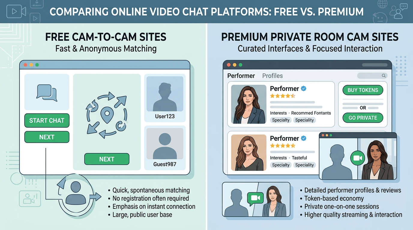 Free cam to cam sites versus premium private cam chat comparison