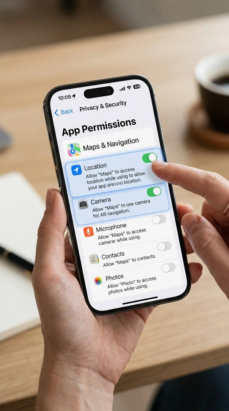 Smartphone displaying privacy settings for video chat applications