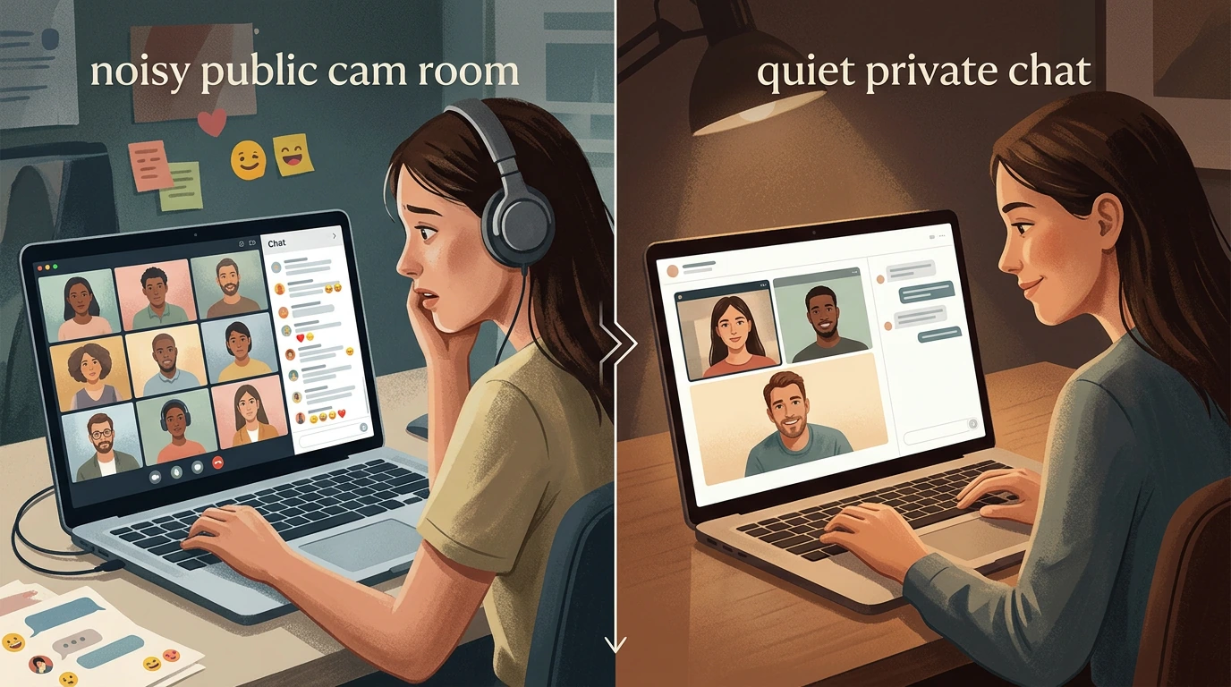 Switch from public cam room to private one on one chat in 2026